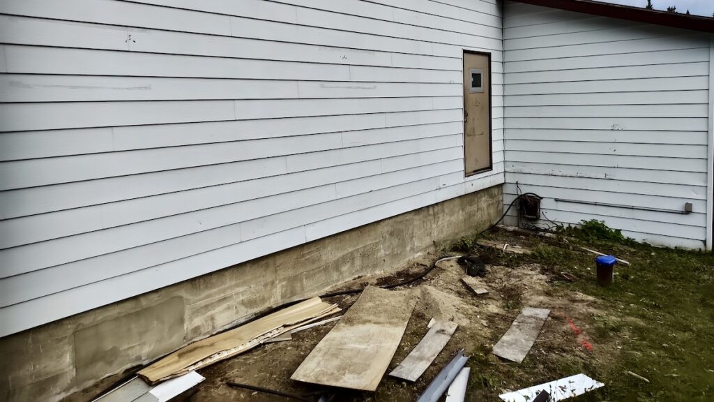 The old terrace and band stage, which has served the community for many years is now gone. Construction of a new, improved and expanded space is being constructed by Dryden-based Renew Construction. The project is expected to be complete by the end of October 2025. Photo: Terri Bell