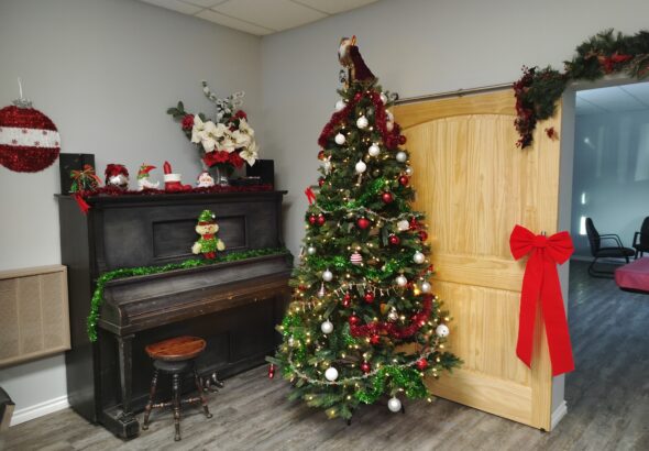 The Christmas tree is up at Dyment Recreation Hall, sparkling bright and ready to spread holiday cheer!