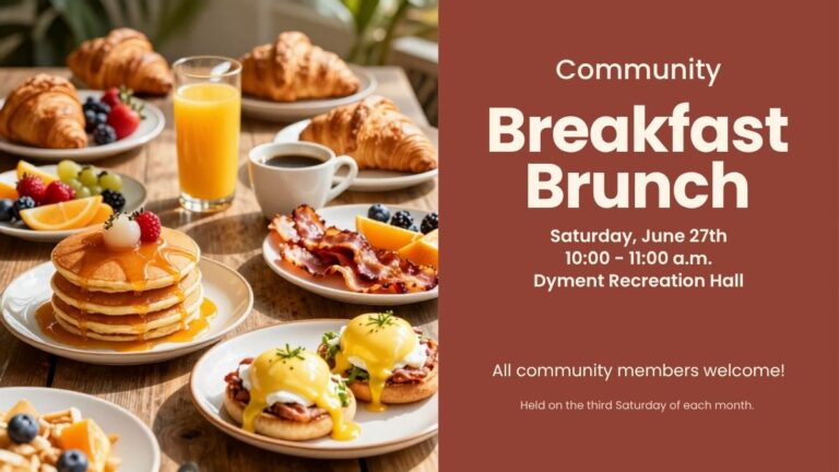 Join us for the monthly Community Brunch at the Dyment Recreation Hall in Melgund Township, Northwestern Ontario, taking place on Saturday, June 20th from 10:00 to 11:00 a.m. This welcoming community breakfast and brunch event is held on the third Saturday of every month and brings together residents of all ages for a warm, casual gathering. All community members are welcome to enjoy a shared meal, connect with neighbours, and take part in one of the township’s regular community-building events in Melgund Township, Northwestern Ontario.