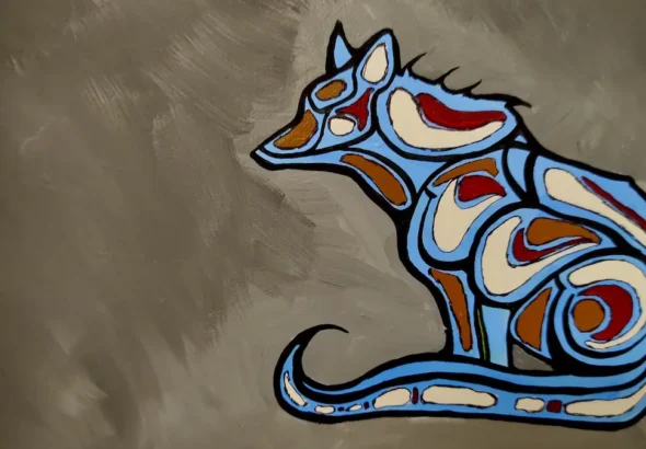 Come and see this vibrant mixed-media wolf painting by Northwestern Ontario artist Leanne Nicholson.